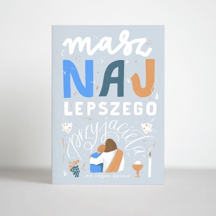 Kartka na Komunię niebieska