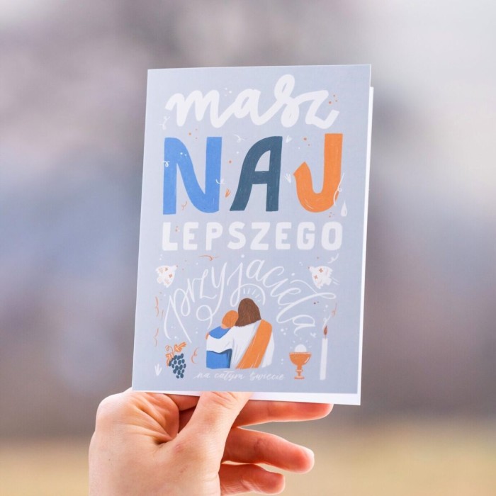 Kartka na Komunię niebieska