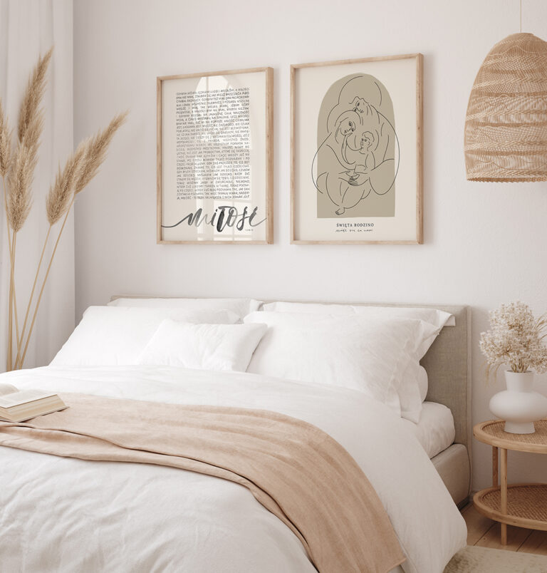 Mockup frame in bedroom interior background, room in light paste