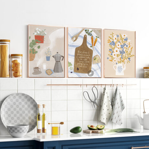poster mockup, kitchen frame mockup, modern kitchen interior, 3d