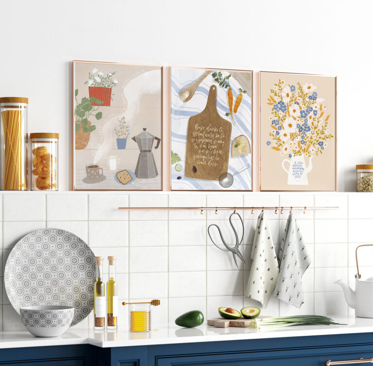 poster mockup, kitchen frame mockup, modern kitchen interior, 3d