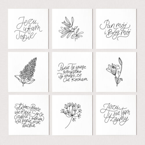 Karteczki z modlitwą i kwiatami