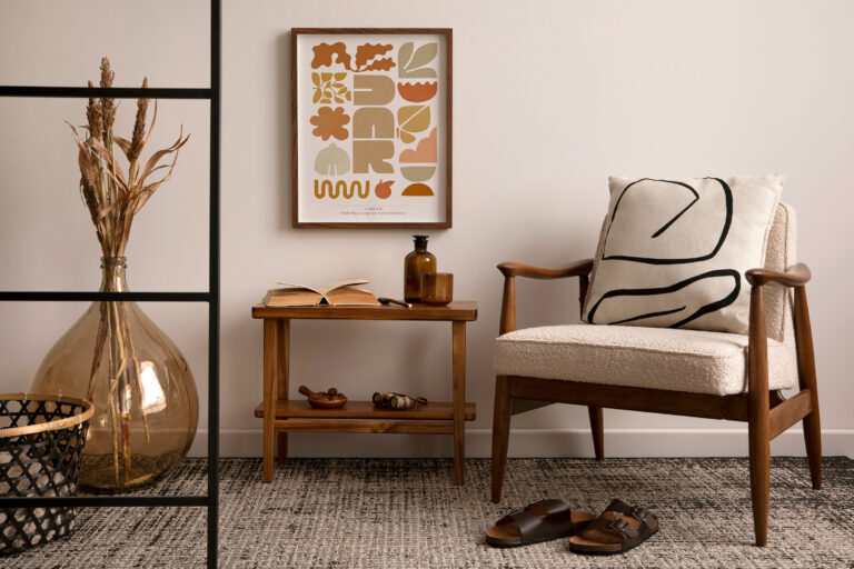 The stylish composition of living room interior with mock up pos