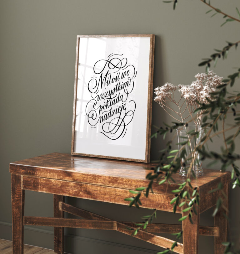 Mockup frame close up in dark green farmhouse living room interi