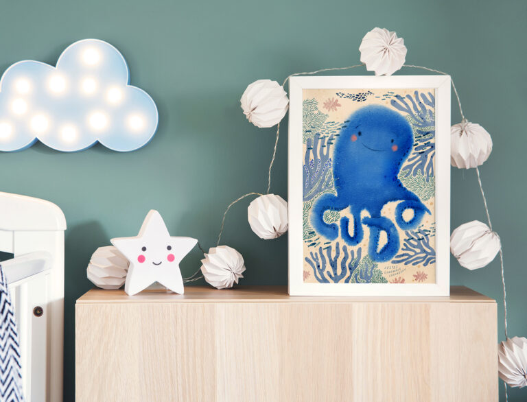 The modern and cute scandinavian newborn baby room with mock up