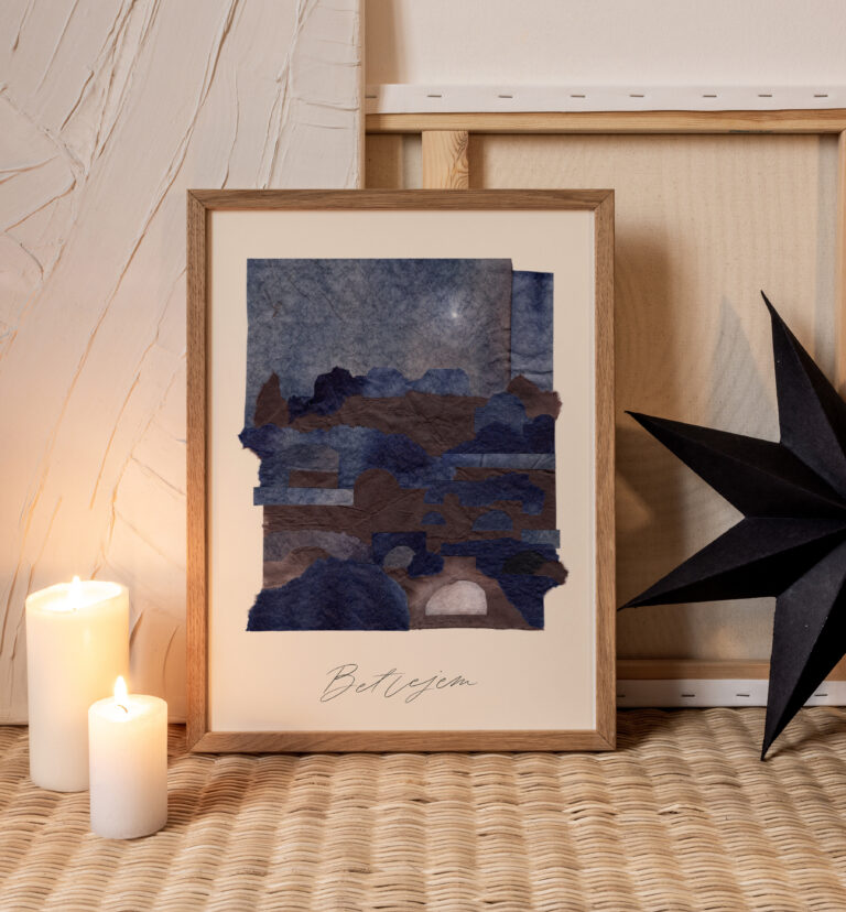 Christmas Mockup Wooden Frame Paper star candles